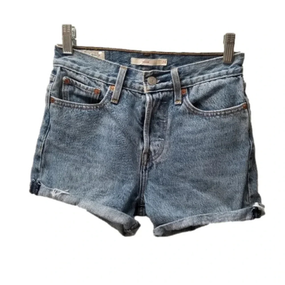 Levi's Wedgie  Cut Off Denim Shorts High Rise Button Fly Rolled Hem 24 - Picture 1 of 11